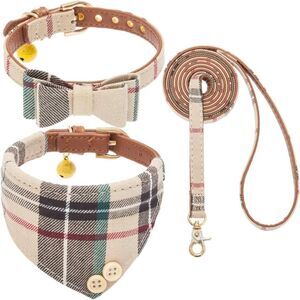 Small Dog Collar and Leash Set with Bowtie and Bells, SMALL, 24N
